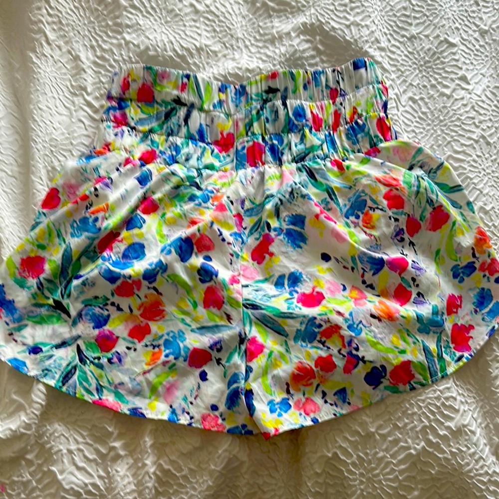Red and Blue Skorts with Ruffled Hem and Elastic Waistband
